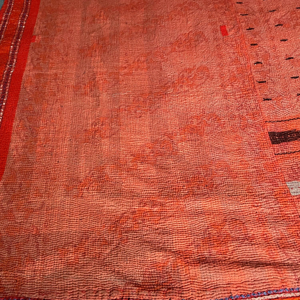 
                  
                    red pink gold orange large kantha bedspread quilt cotton comforter super king  double washable 
                  
                