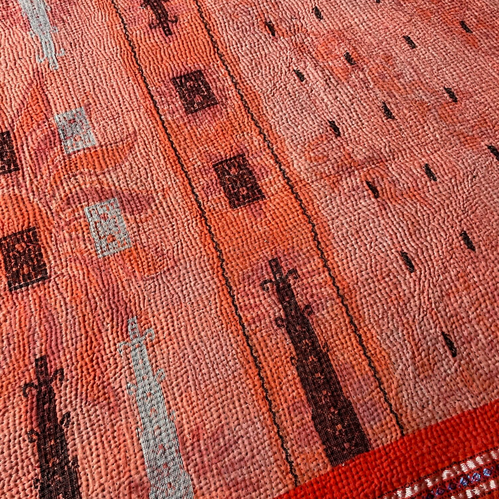 
                  
                    red pink gold orange large kantha bedspread quilt cotton comforter super king  double washable 
                  
                