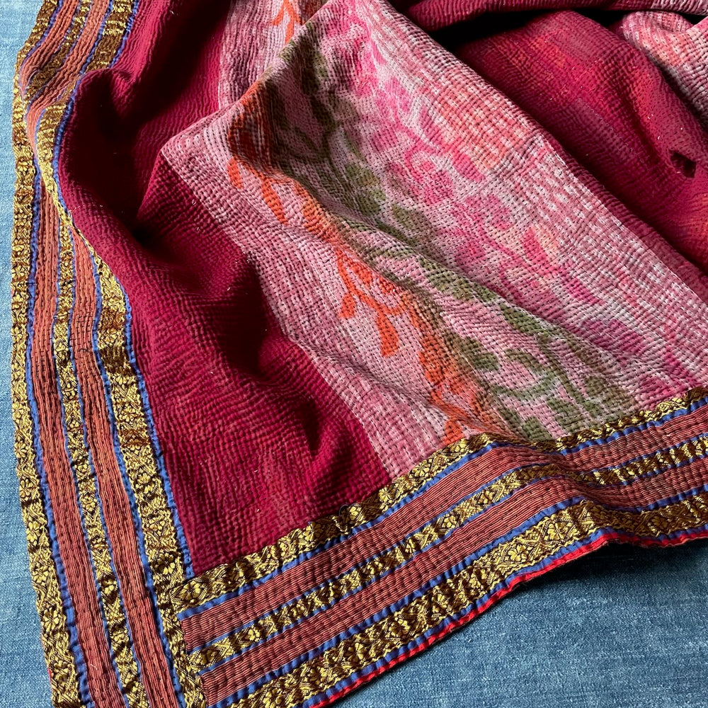 
                  
                    red pink gold orange large kantha bedspread quilt cotton comforter super king  double washable 
                  
                