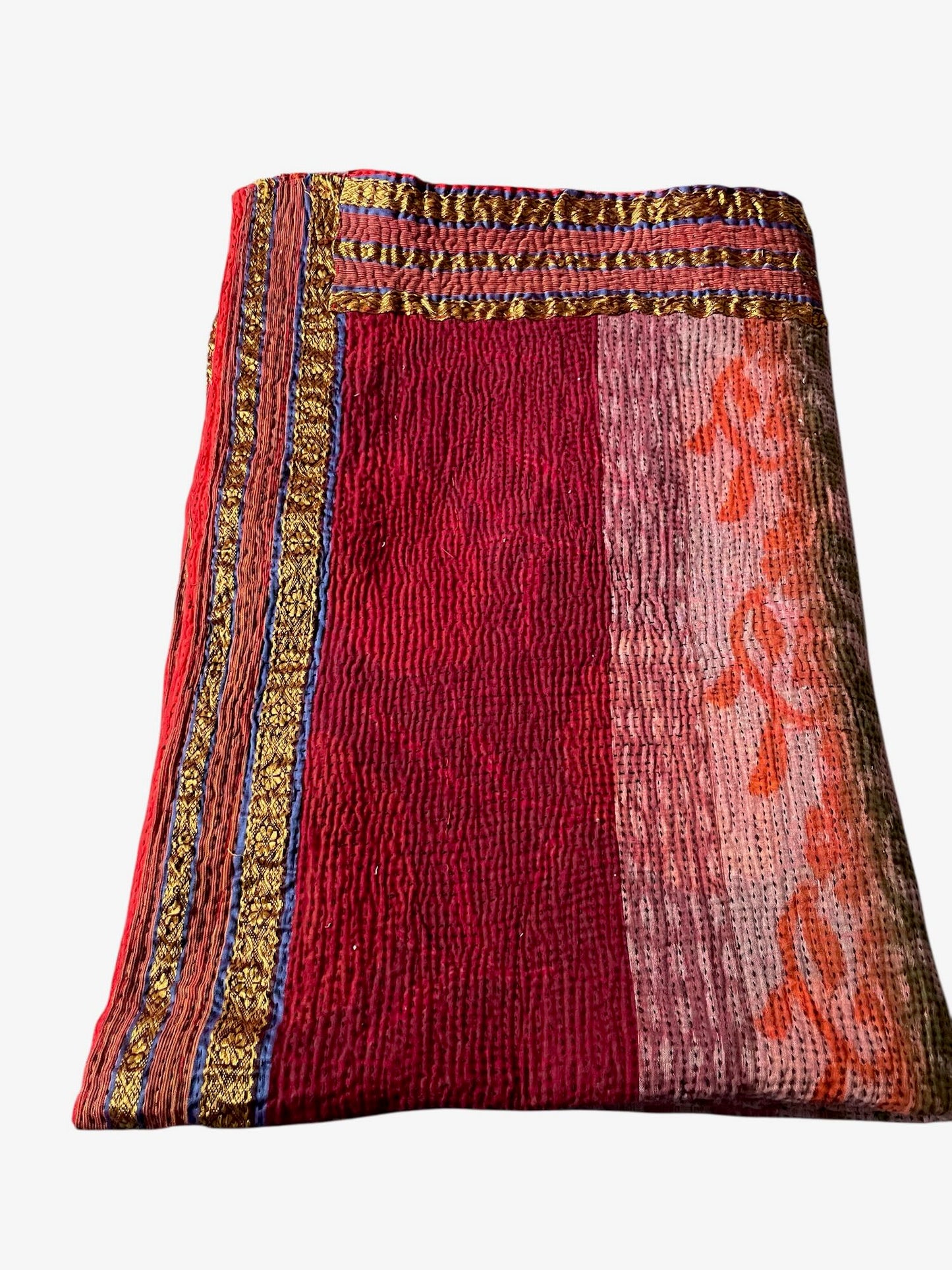 
                  
                    red pink gold orange large kantha bedspread quilt cotton comforter super king  double washable 
                  
                