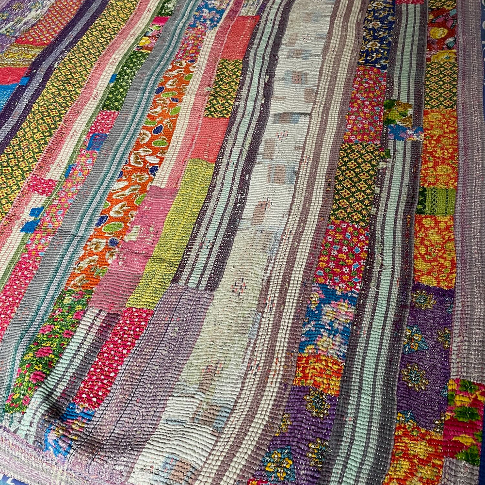 
                  
                    blue striped flowery patterned kantha quilt bedspread cotton comforter sofa throw washable single
                  
                