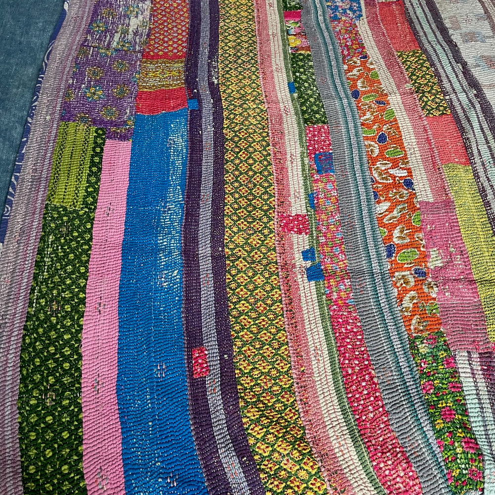 
                  
                    blue striped flowery patterned kantha quilt bedspread cotton comforter sofa throw washable single
                  
                