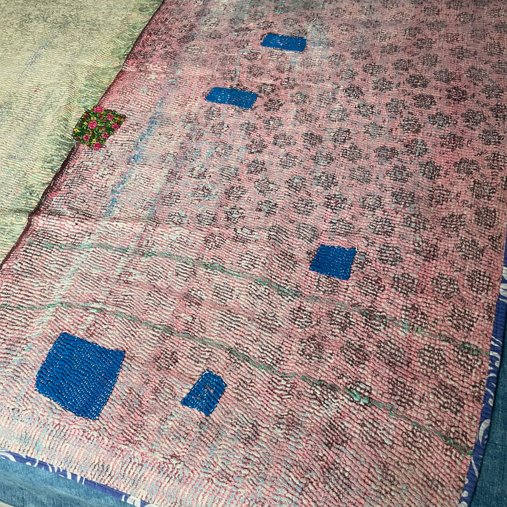 
                  
                    blue striped flowery patterned kantha quilt bedspread cotton comforter sofa throw washable single
                  
                