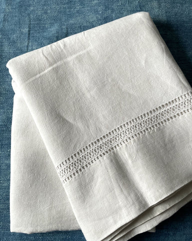 antique french linen sheet bed cover double king fine linen fabric drawn thread work border