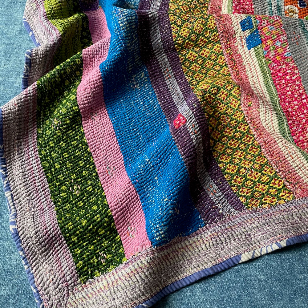 
                  
                    blue striped flowery patterned kantha quilt bedspread cotton comforter sofa throw washable single
                  
                