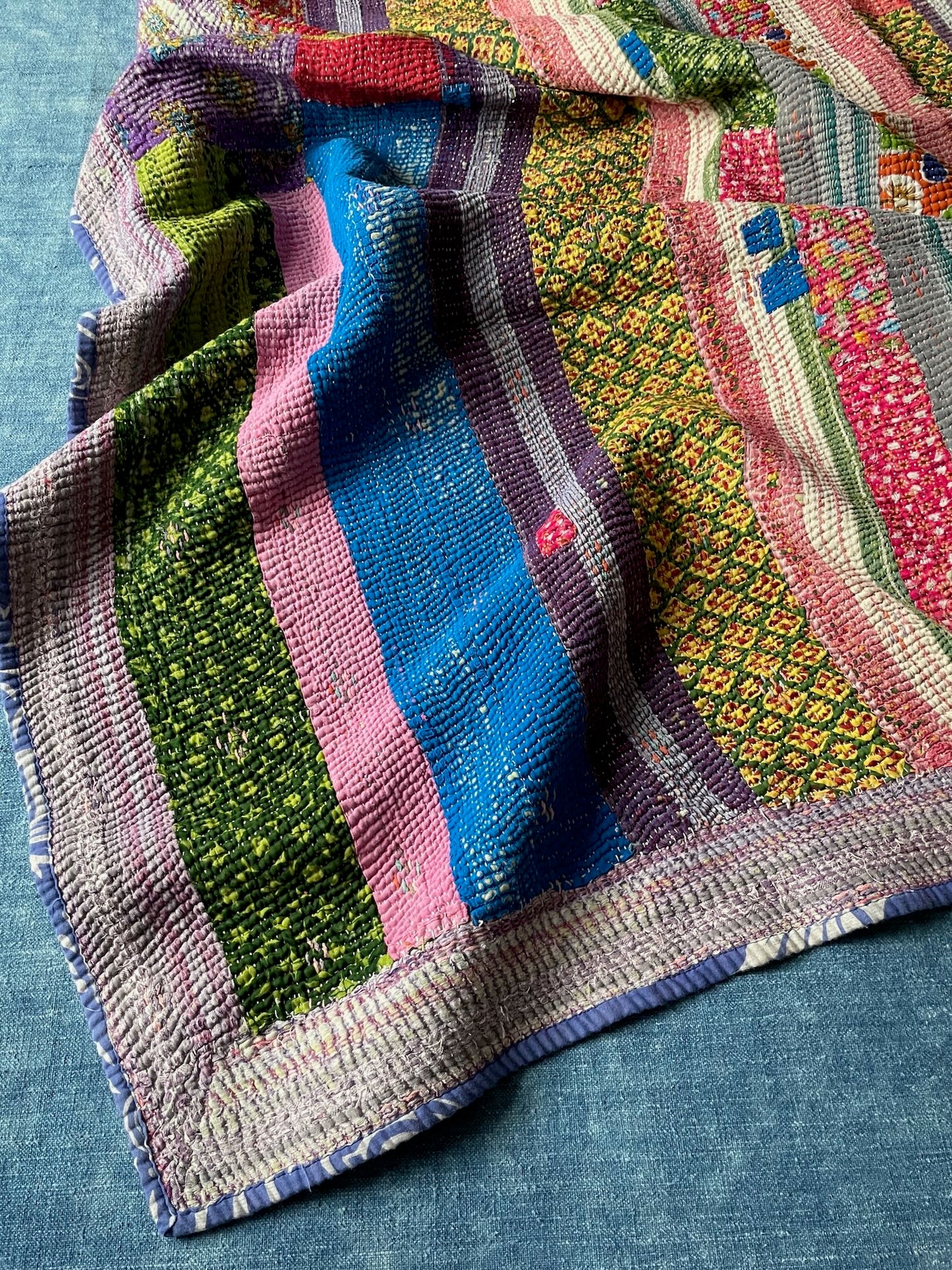 
                  
                    blue striped flowery patterned kantha quilt bedspread cotton comforter sofa throw washable single
                  
                