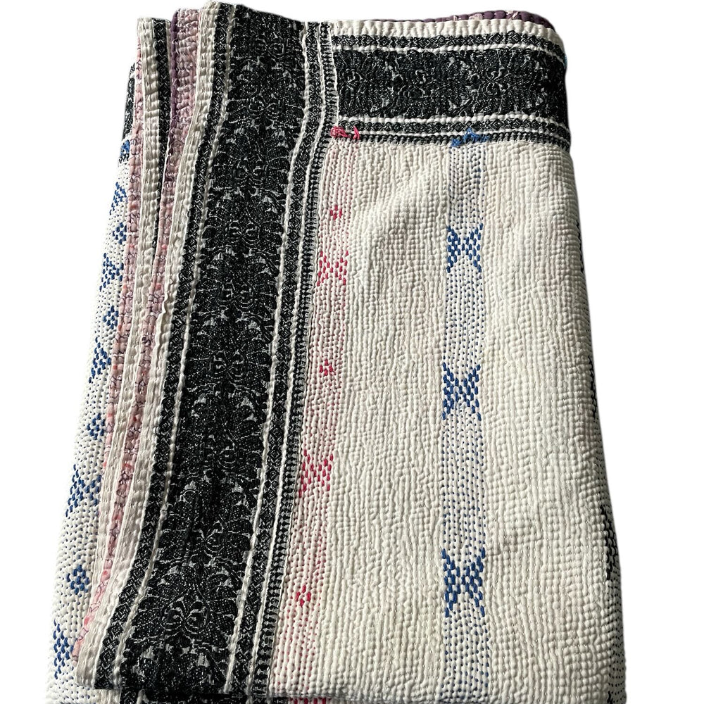 
                  
                    white red blue embroidered kantha quilt bedspread cotton comforter sofa throw washable
                  
                