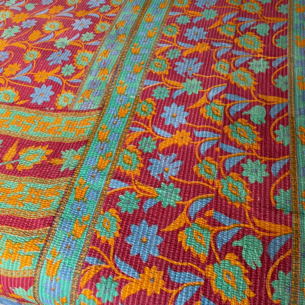 red green blue orange kantha patterned bedspread quilt cotton washable large floral sofa throw