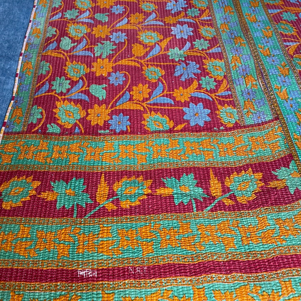 
                  
                    red green blue orange kantha patterned bedspread quilt cotton washable large floral sofa throw
                  
                