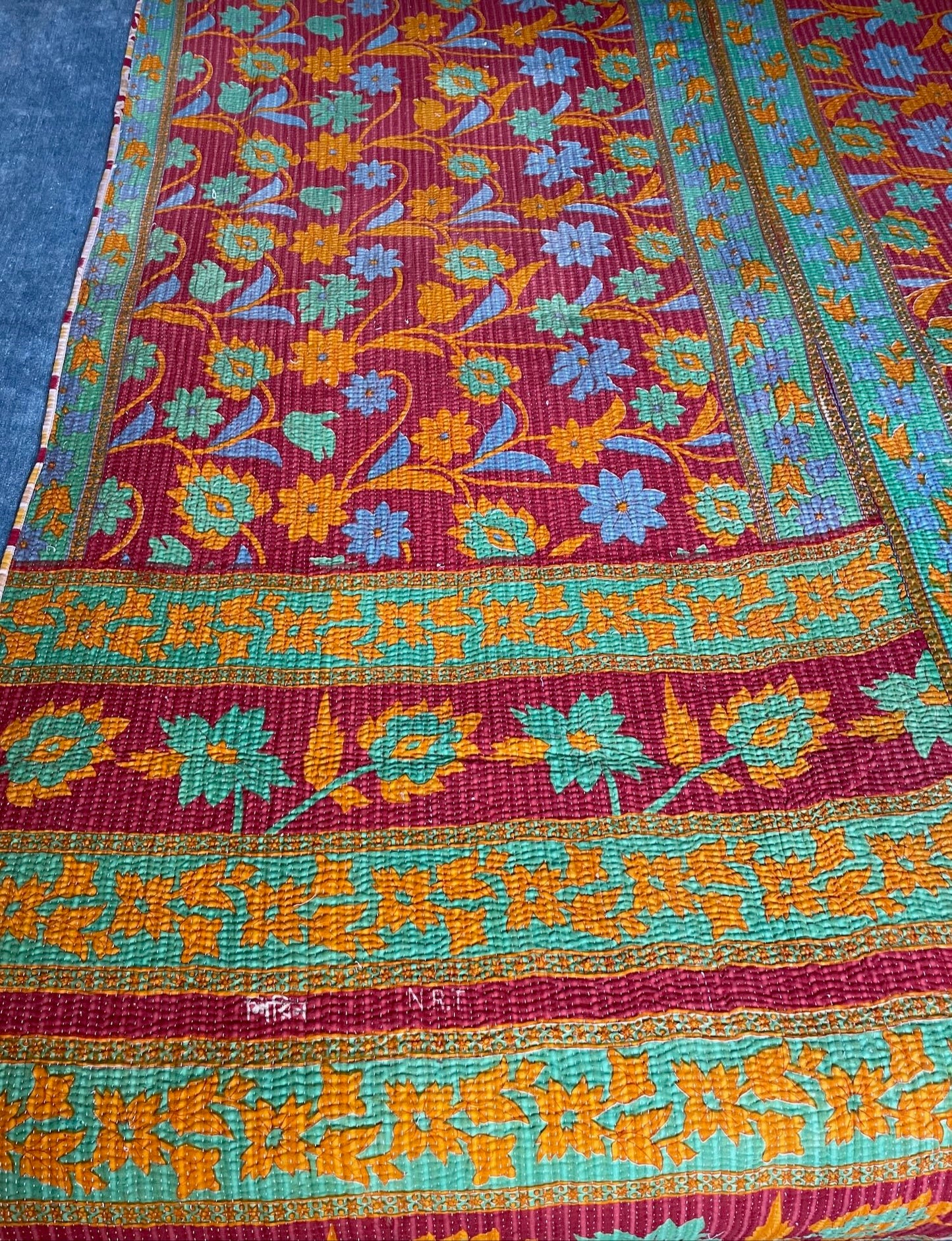 
                  
                    red green blue orange kantha patterned bedspread quilt cotton washable large floral sofa throw
                  
                