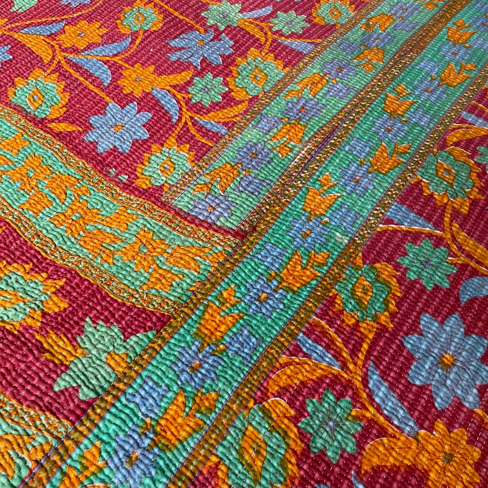 
                  
                    red green blue orange kantha patterned bedspread quilt cotton washable large floral sofa throw
                  
                