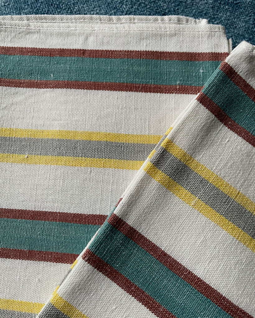 blue yellow white stripe tea towel dishcloth drying up cloth vintage french linen kitchen towel