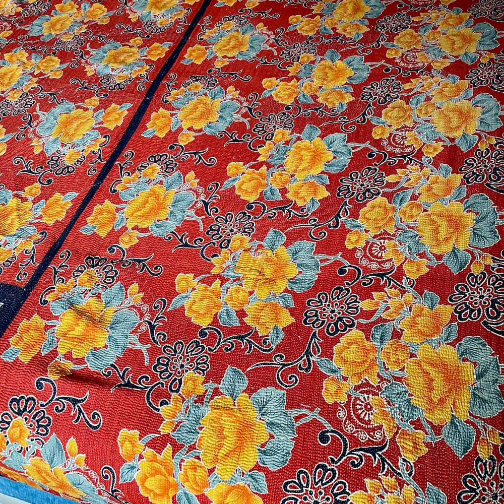 red orange grey floral kantha quilt bedspread cotton sari comforter hand made large double throw