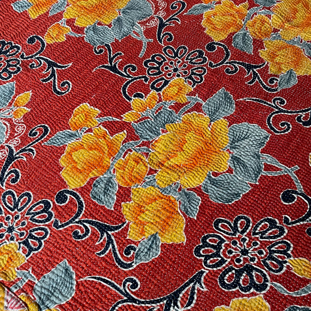 
                  
                    red orange grey floral kantha quilt bedspread cotton sari comforter hand made large double throw
                  
                