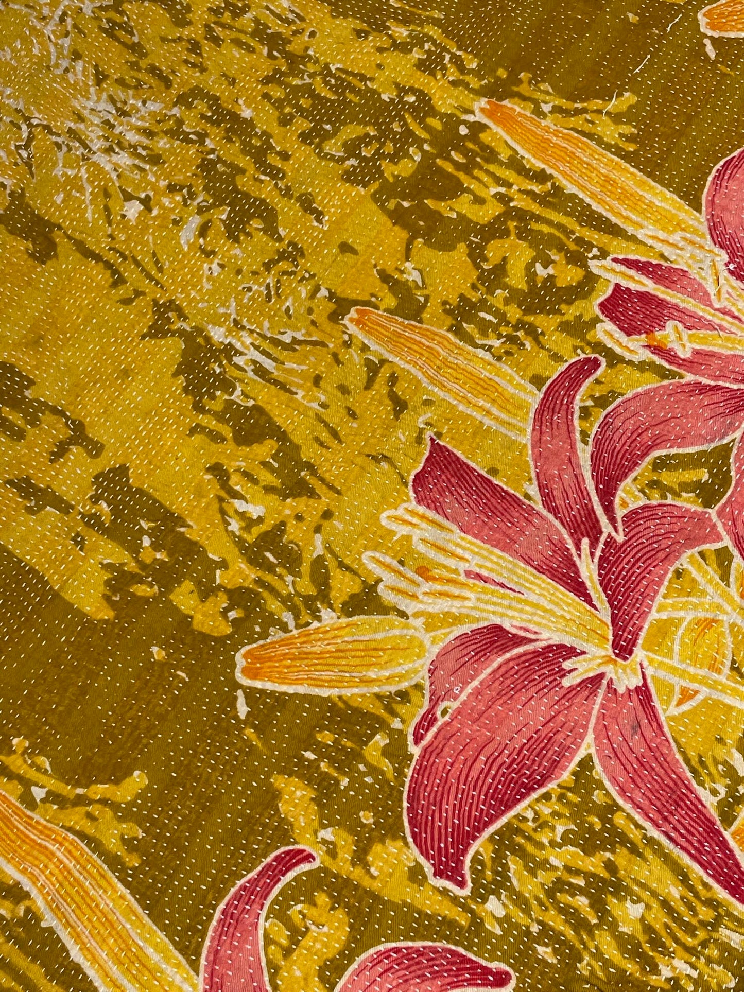 
                  
                    red orange grey floral kantha quilt bedspread cotton sari comforter hand made large double throw
                  
                