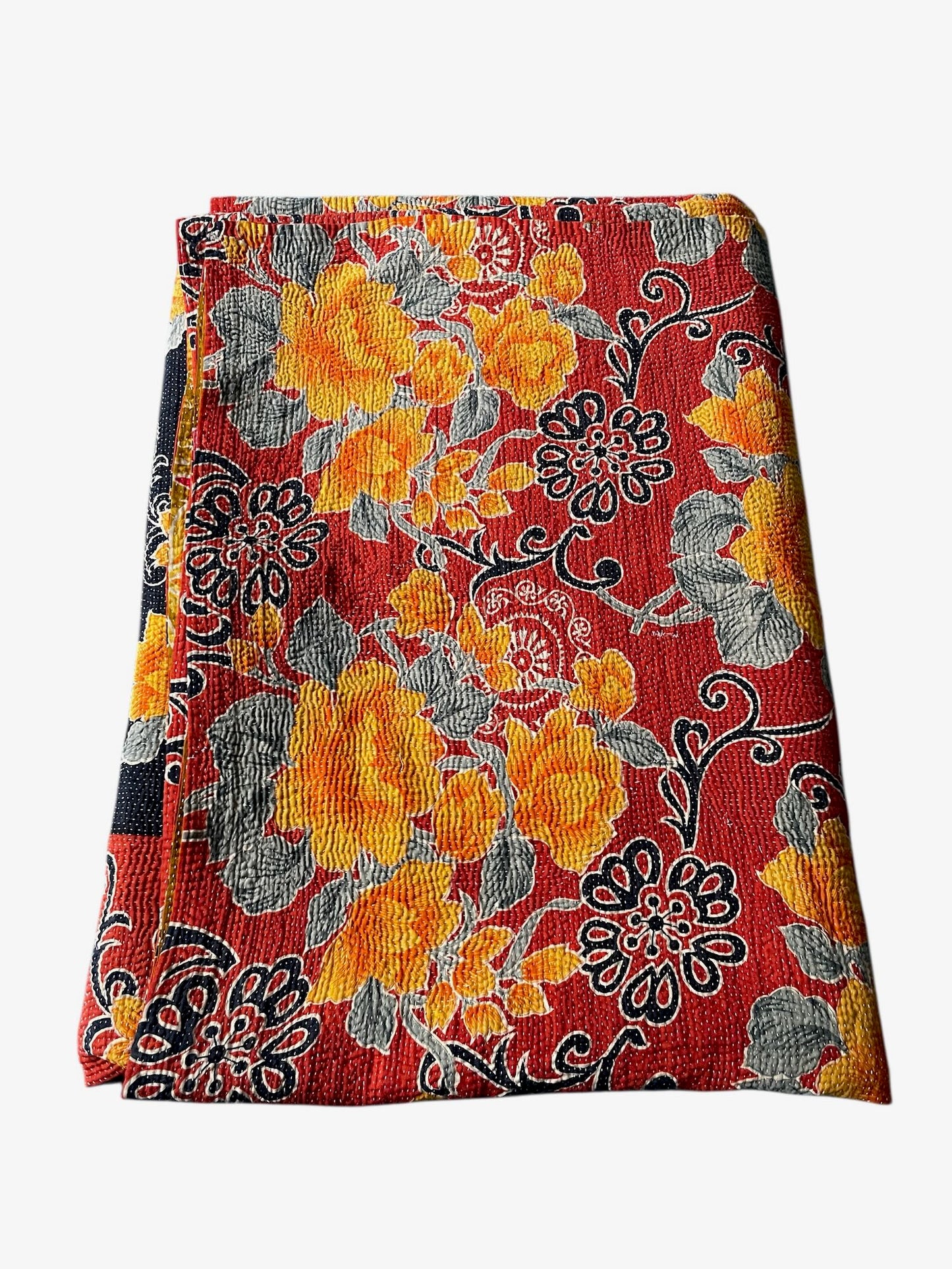 
                  
                    red orange grey floral kantha quilt bedspread cotton sari comforter hand made large double throw
                  
                