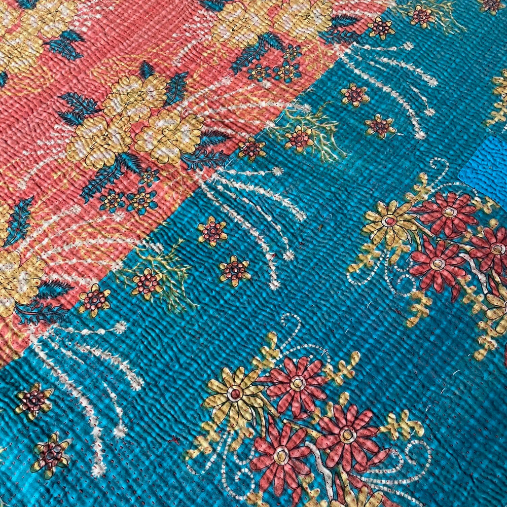 
                  
                    turquoise blue coral floral patterned kantha quilt bedspread sofa throw comforter large washable
                  
                