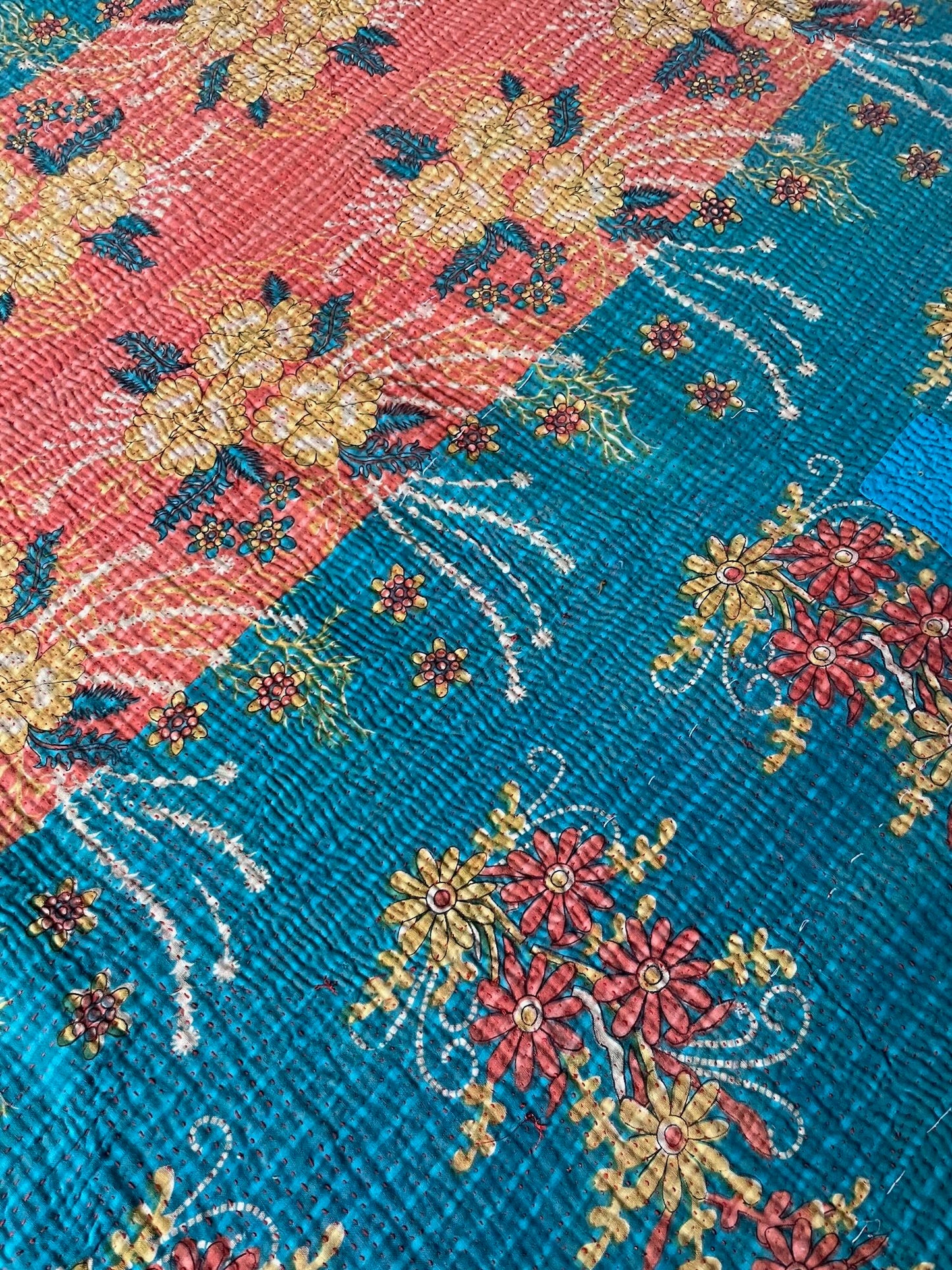 
                  
                    turquoise blue coral floral patterned kantha quilt bedspread sofa throw comforter large washable
                  
                