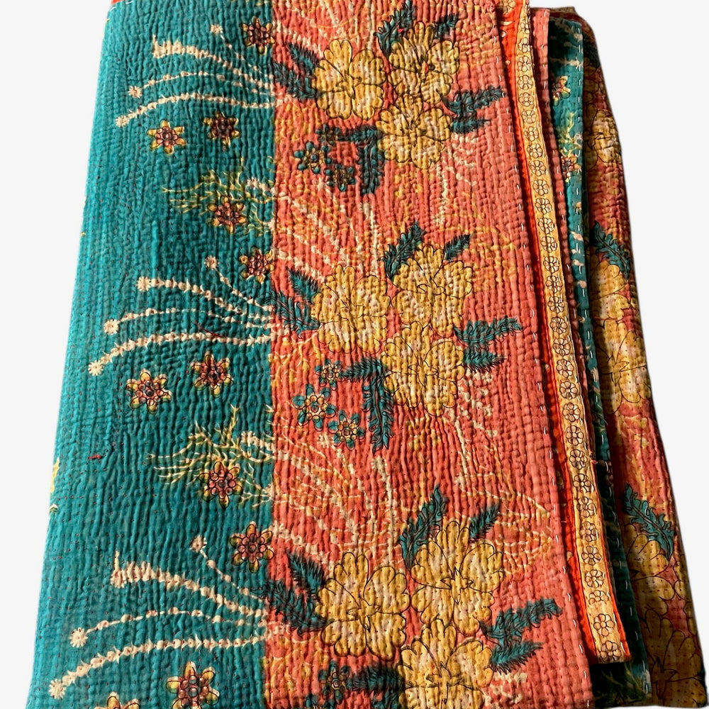 
                  
                    turquoise blue coral floral patterned kantha quilt bedspread sofa throw comforter large washable
                  
                