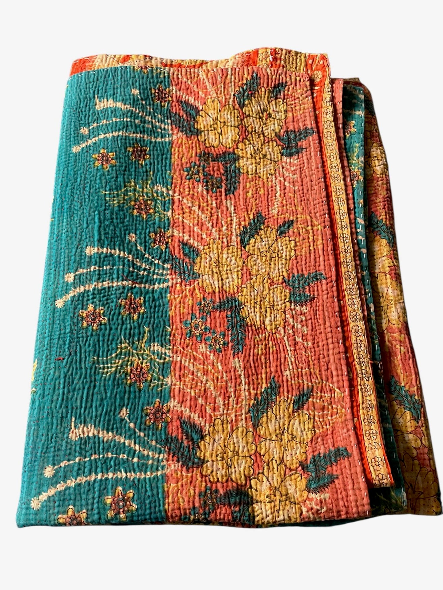 
                  
                    turquoise blue coral floral patterned kantha quilt bedspread sofa throw comforter large washable
                  
                