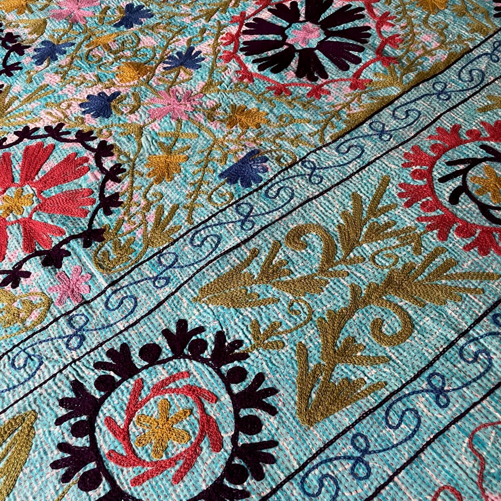 
                  
                    pink blue suzani embroidered kantha quilt large sofa throw washable cotton comforter bedspread
                  
                