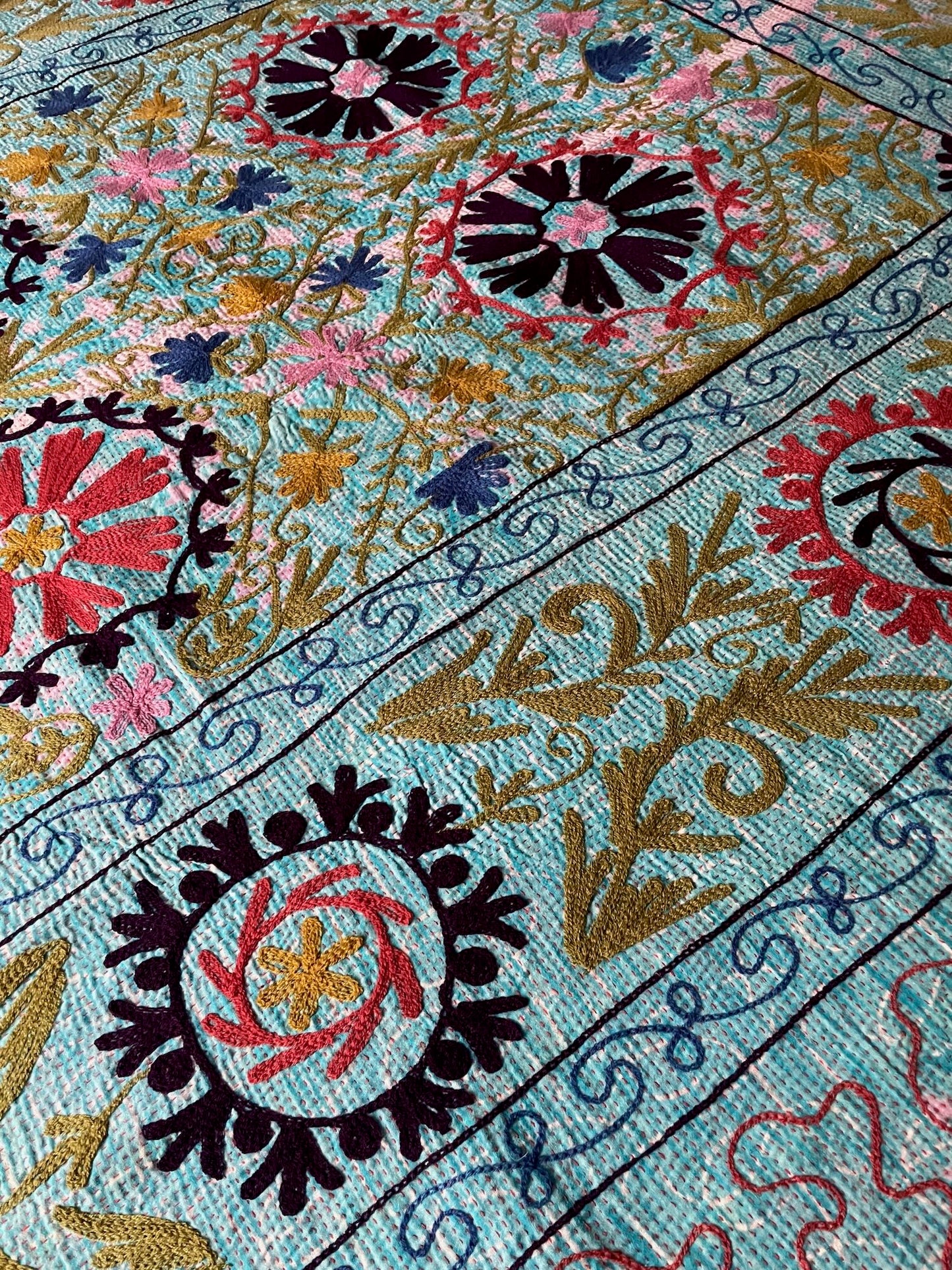 
                  
                    pink blue suzani embroidered kantha quilt large sofa throw washable cotton comforter bedspread
                  
                