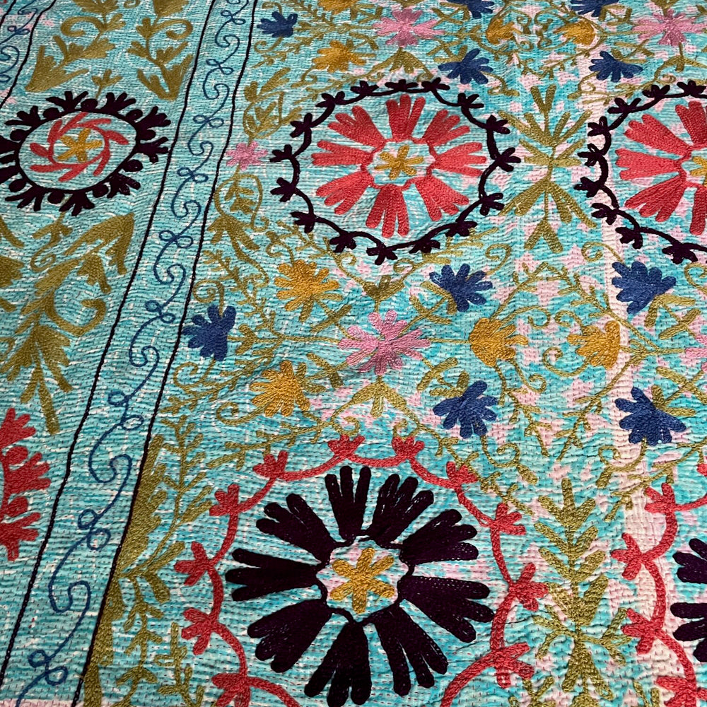 
                  
                    pink blue suzani embroidered kantha quilt large sofa throw washable cotton comforter bedspread
                  
                
