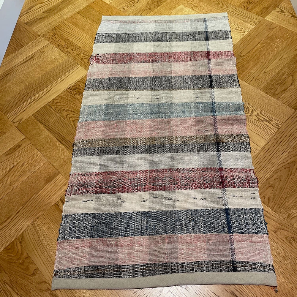small cotton rug striped checked floor runner vintage trasmatta pink blue grey carpet hall washable