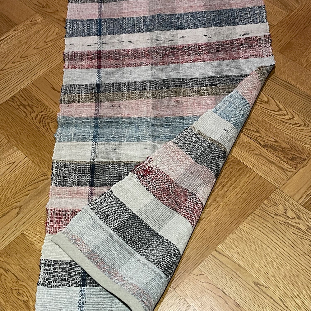 small cotton rug striped checked floor runner vintage trasmatta pink blue grey carpet hall washable