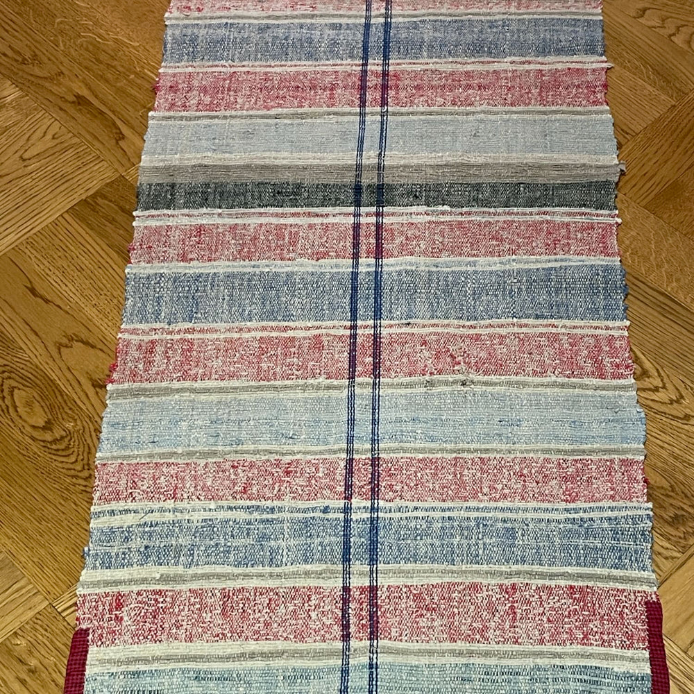 striped red blue grey rag rug cotton trasmatta floor runner hall carpet washable small