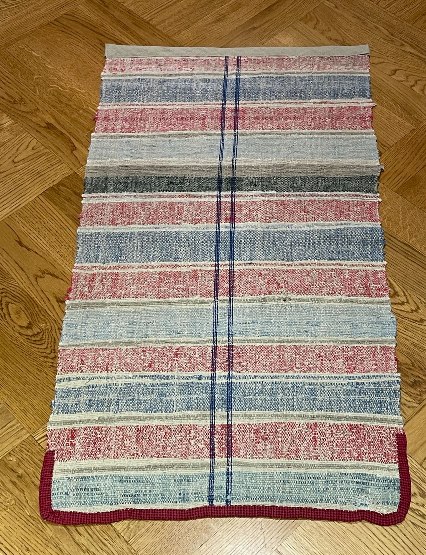 striped red blue grey rag rug cotton trasmatta floor runner hall carpet washable small
