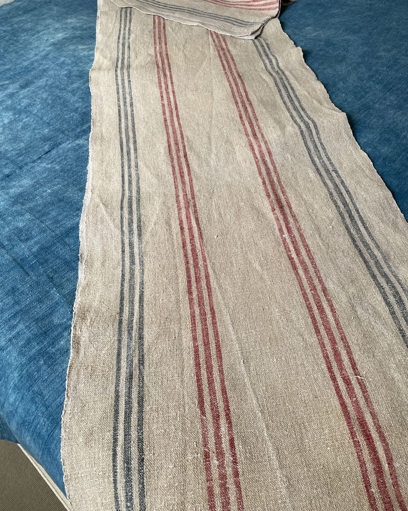 rustic red grey stripe hemp fabric grain sack roll upholstery material cushion burlap table runner 