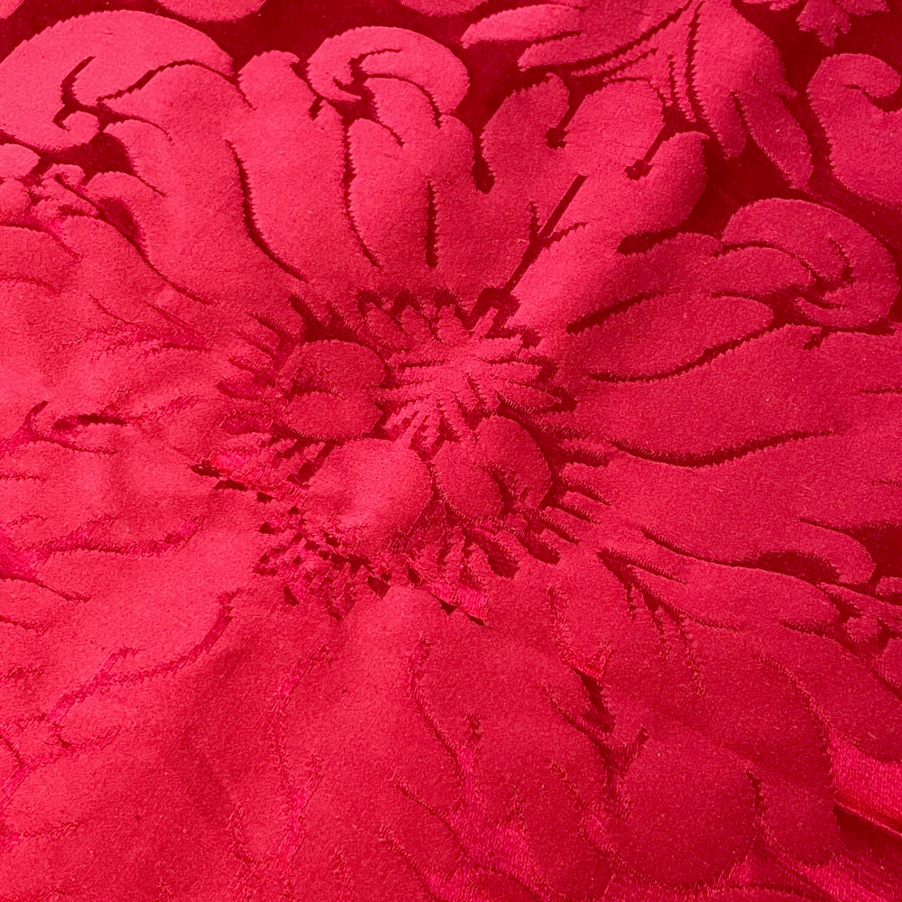 dark deep red silk damask fabric length panel antique french 8.9 metres long historic material