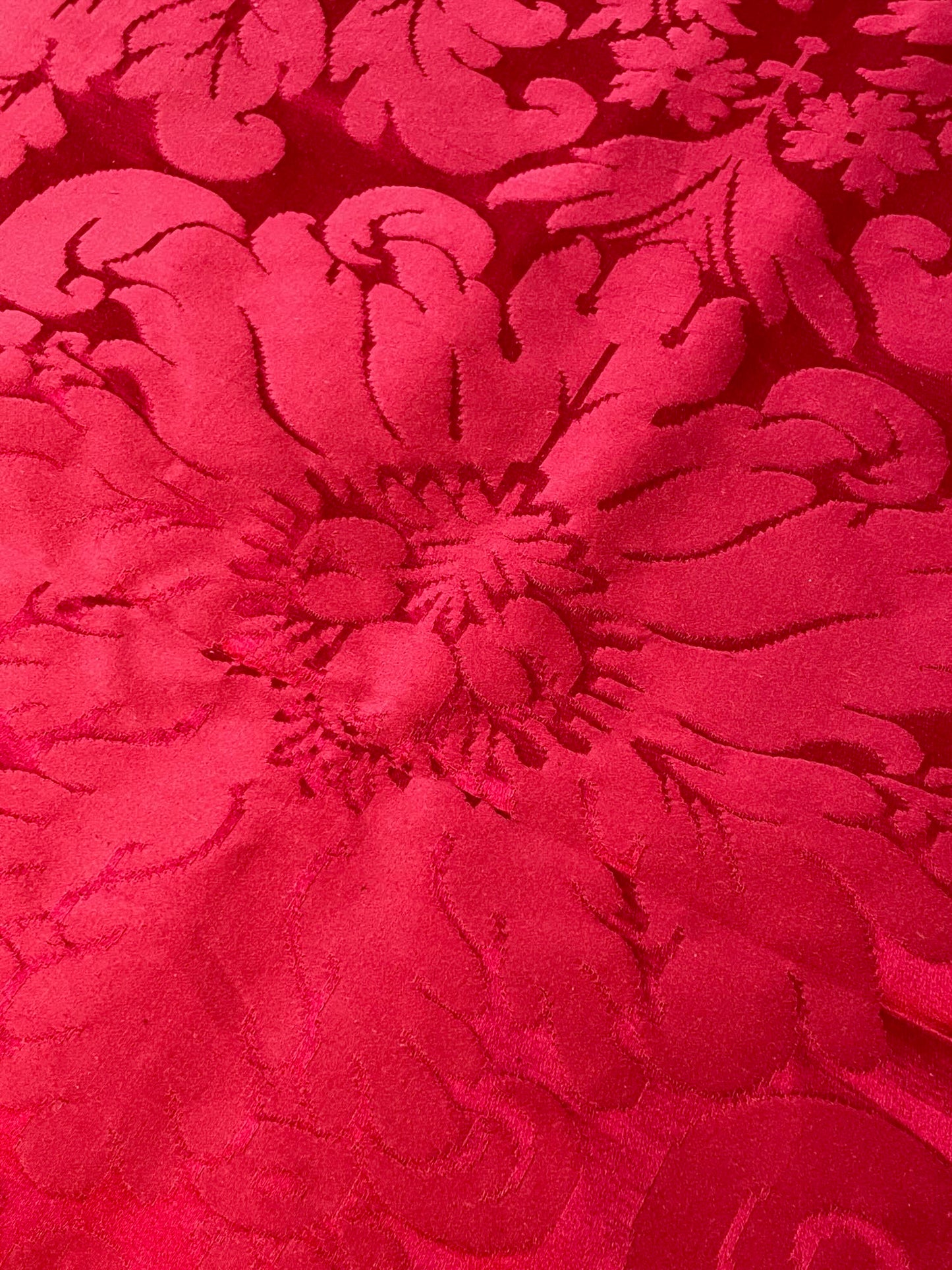 dark deep red silk damask fabric length panel antique french 8.9 metres long historic material