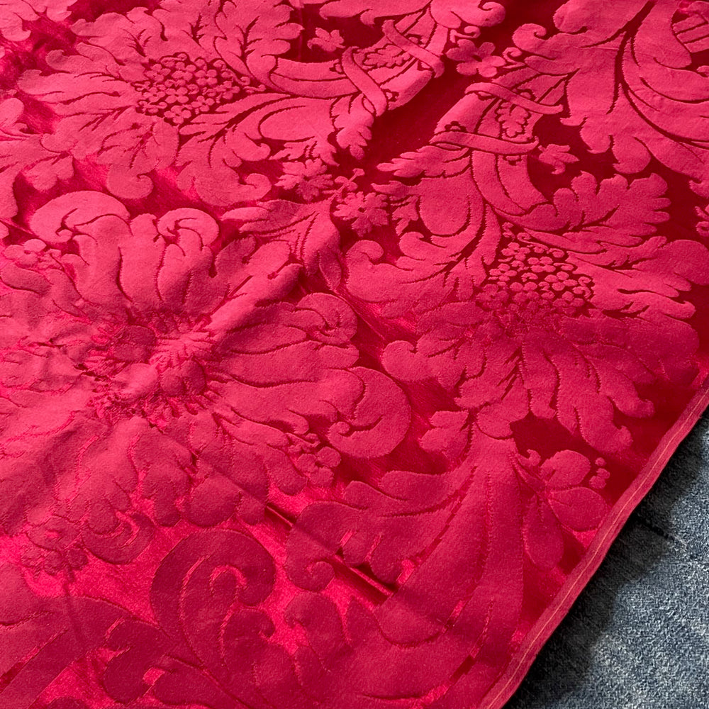 dark deep red silk damask fabric length panel antique french 8.9 metres long historic material