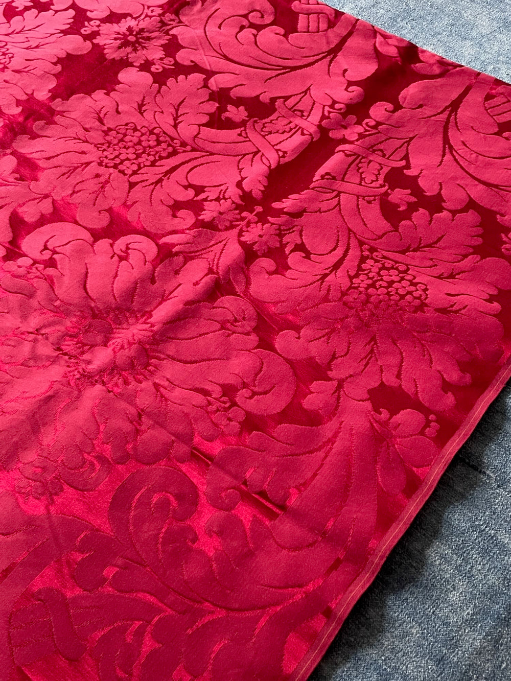 dark deep red silk damask fabric length panel antique french 8.9 metres long historic material