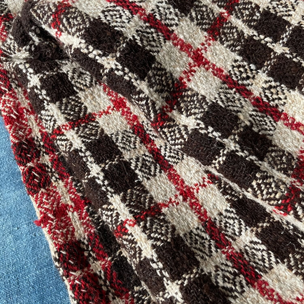 
                  
                    plaid check blanket throw brown cream red wool upholstery fabric large east europe rustic
                  
                
