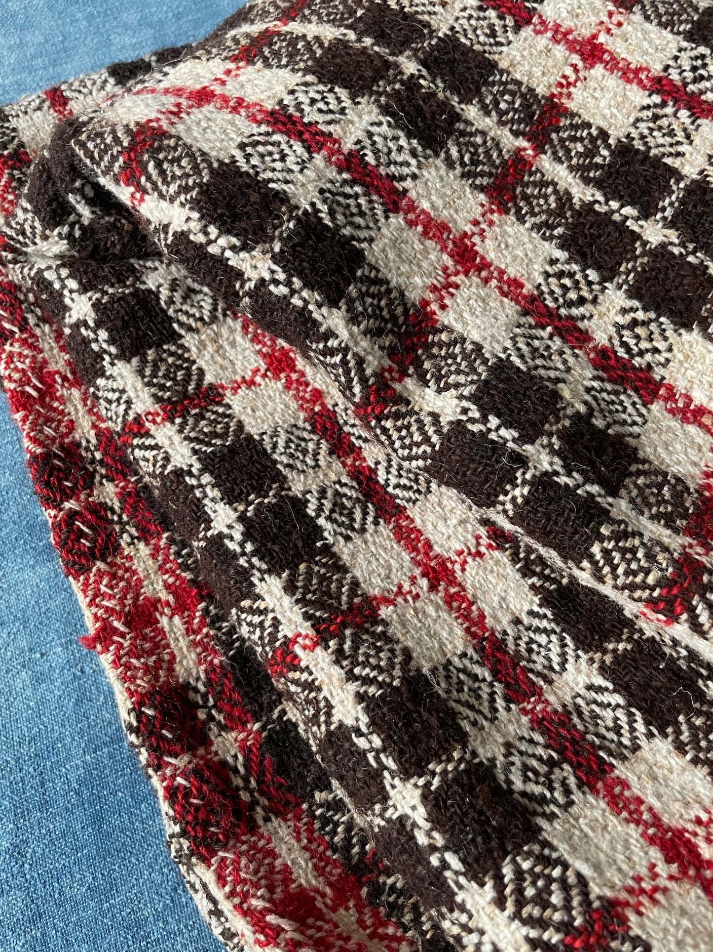 
                  
                    plaid check blanket throw brown cream red wool upholstery fabric large east europe rustic
                  
                