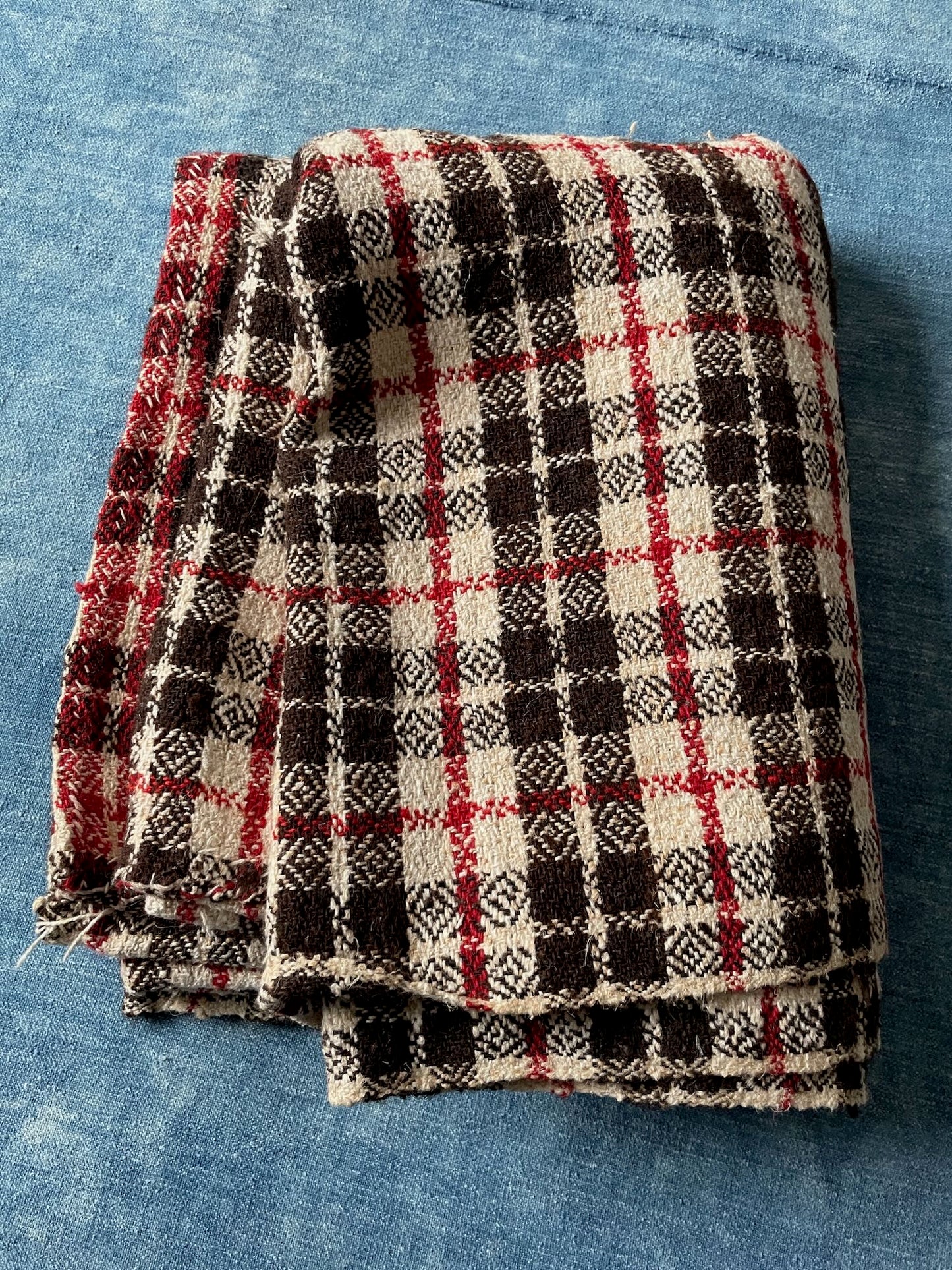 plaid check blanket throw brown cream red wool upholstery fabric large east europe rustic