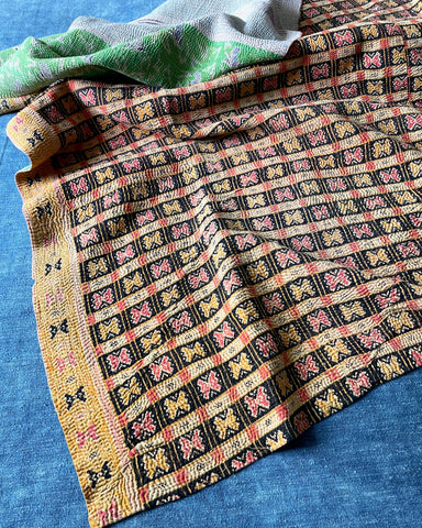 SANDSTONE colour handmade Kantha cotton Quilt with coordinated