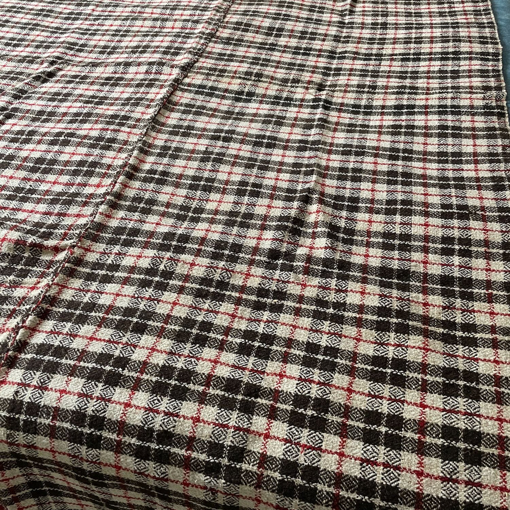 plaid check blanket throw brown cream red wool upholstery fabric large east europe rustic