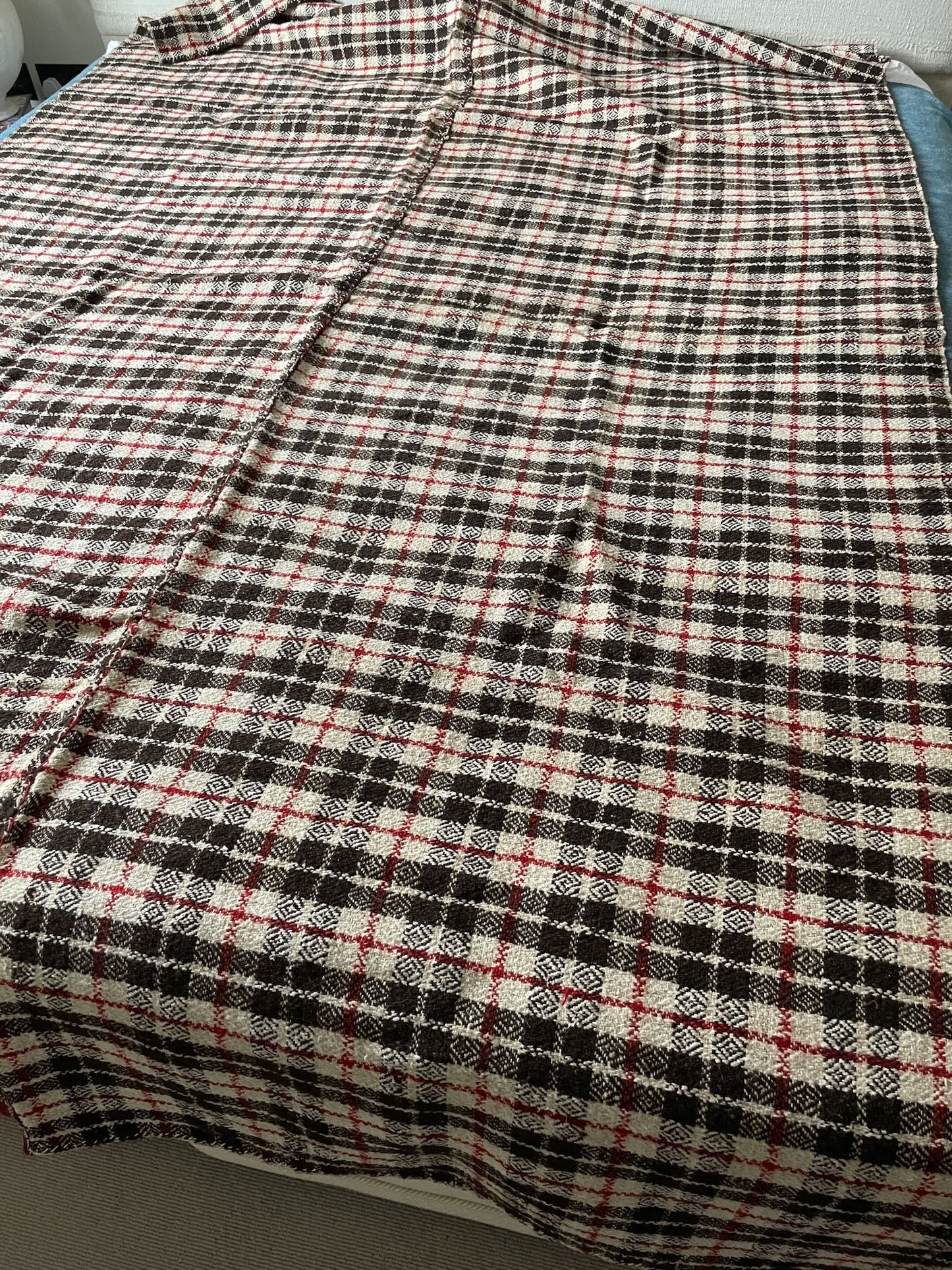 plaid check blanket throw brown cream red wool upholstery fabric large east europe rustic