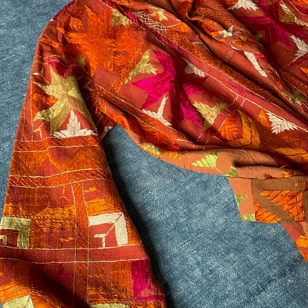 vintage phulkari robe dressing gown coat embroidered long orange pink yellow cosplay costume