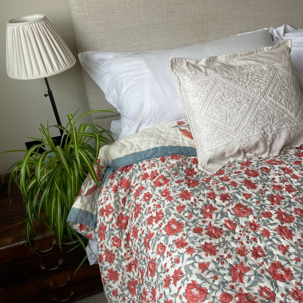 
                  
                    blue coral orange grey block print quilt pique bedspread reversible cotton hand made large
                  
                