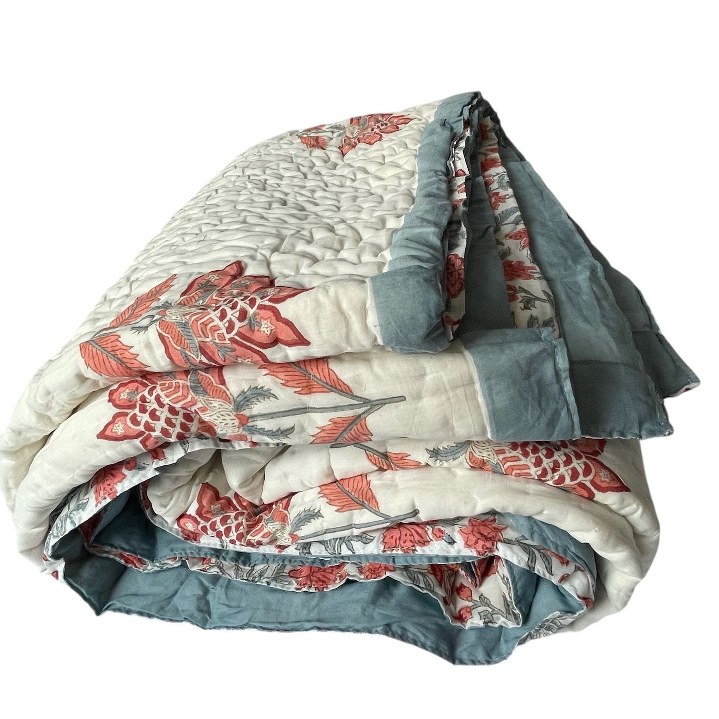 
                  
                    blue coral orange grey block print quilt pique bedspread reversible cotton hand made large
                  
                