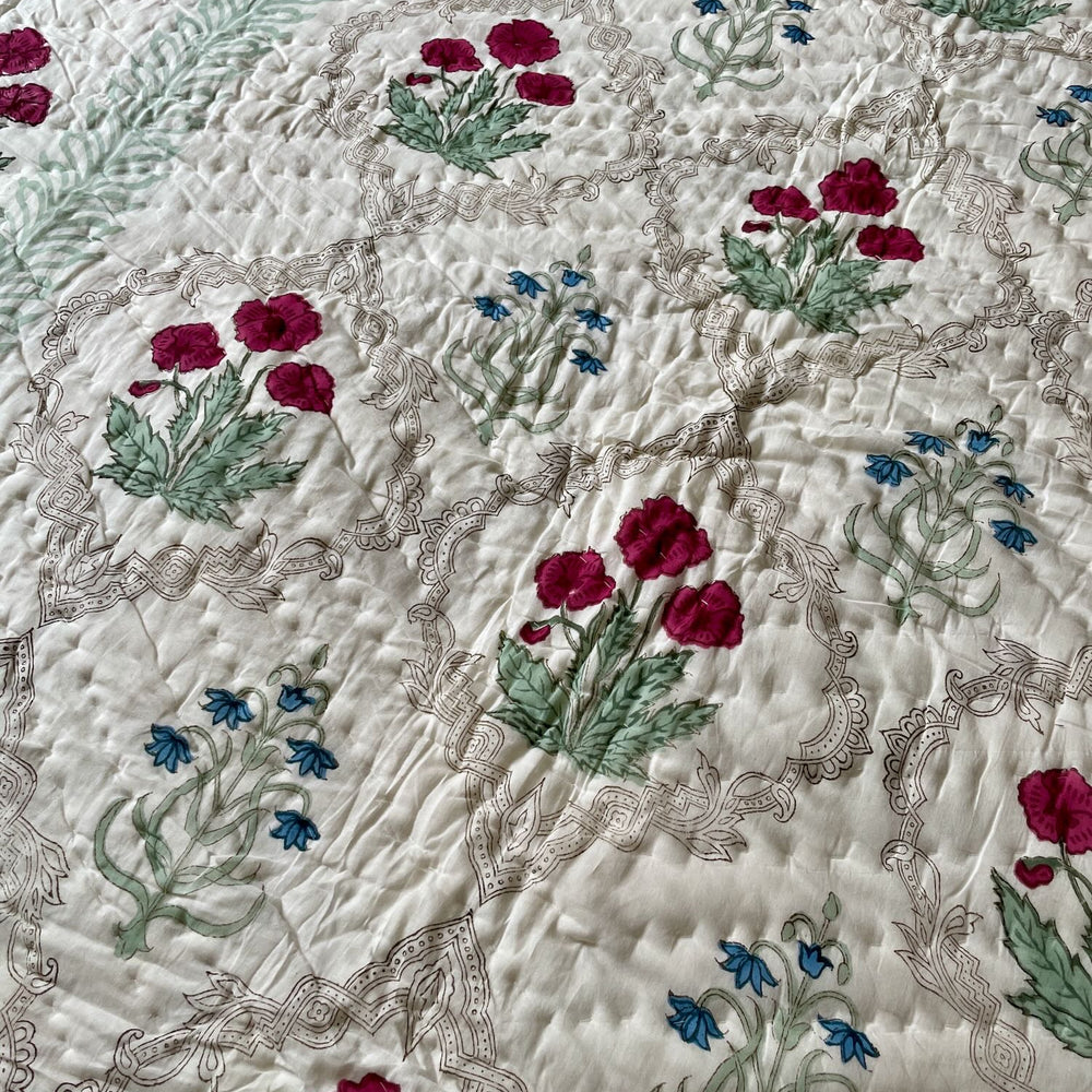 
                  
                    blockprint quilt green red blue floral large cotton pique king double handmade bedspread washable
                  
                