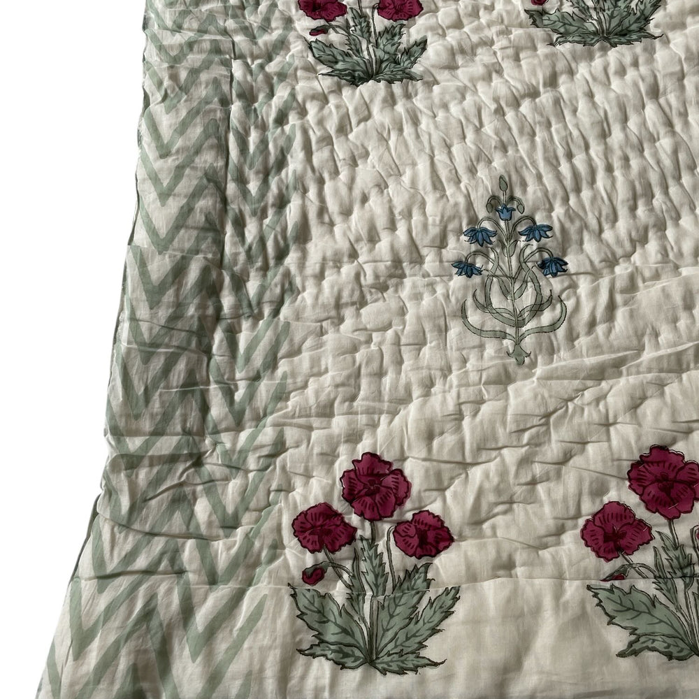 
                  
                    blockprint quilt green red blue floral large cotton pique king double handmade bedspread washable
                  
                
