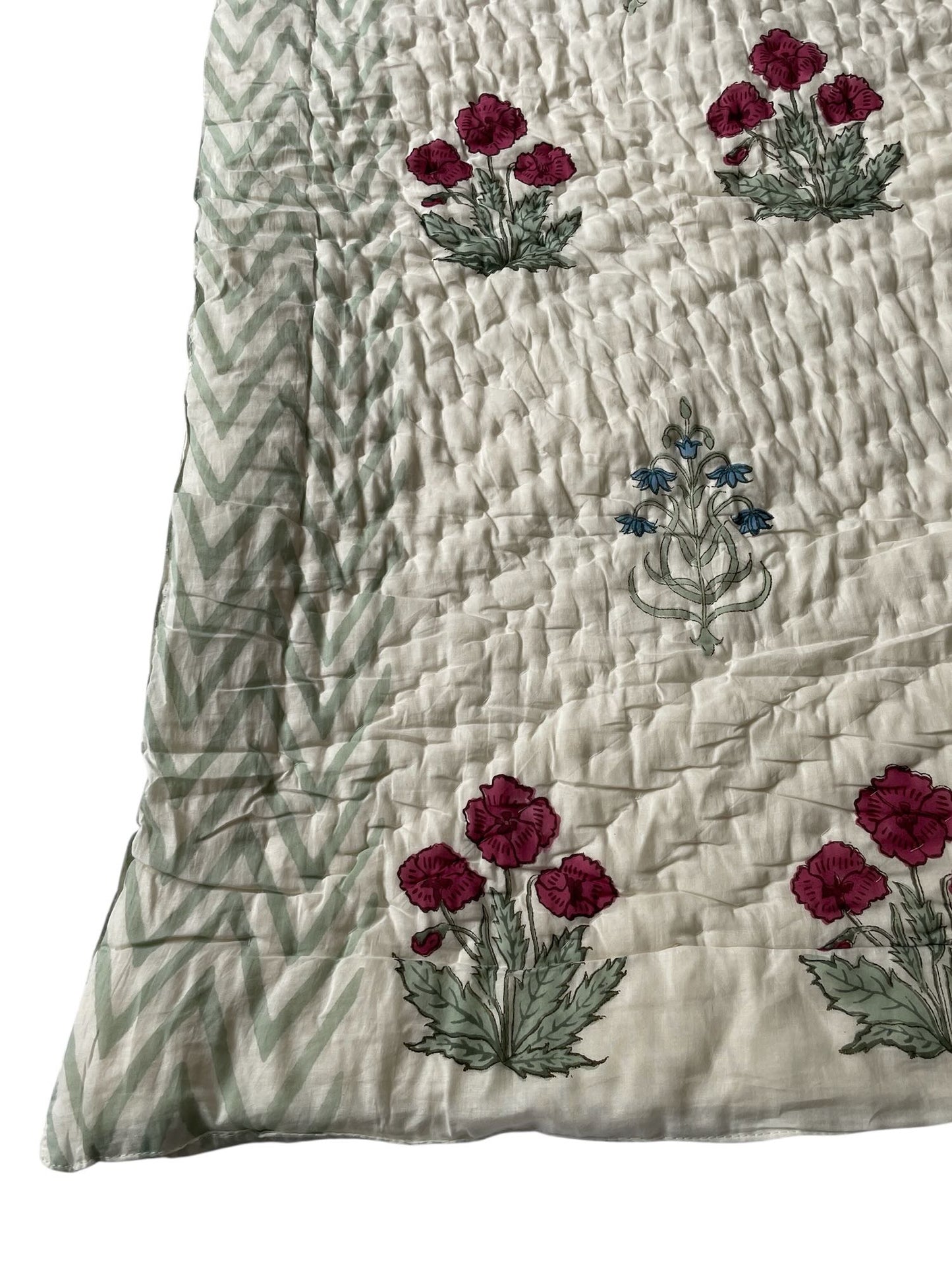 
                  
                    blockprint quilt green red blue floral large cotton pique king double handmade bedspread washable
                  
                