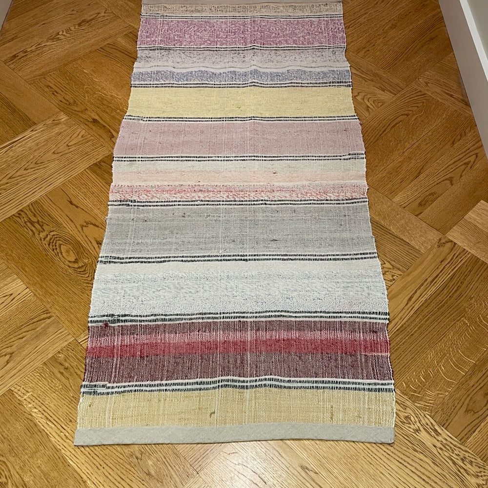 yellow grey red lilac striped rag rug floor runner trasmatta washable cotton mat hall kitchen