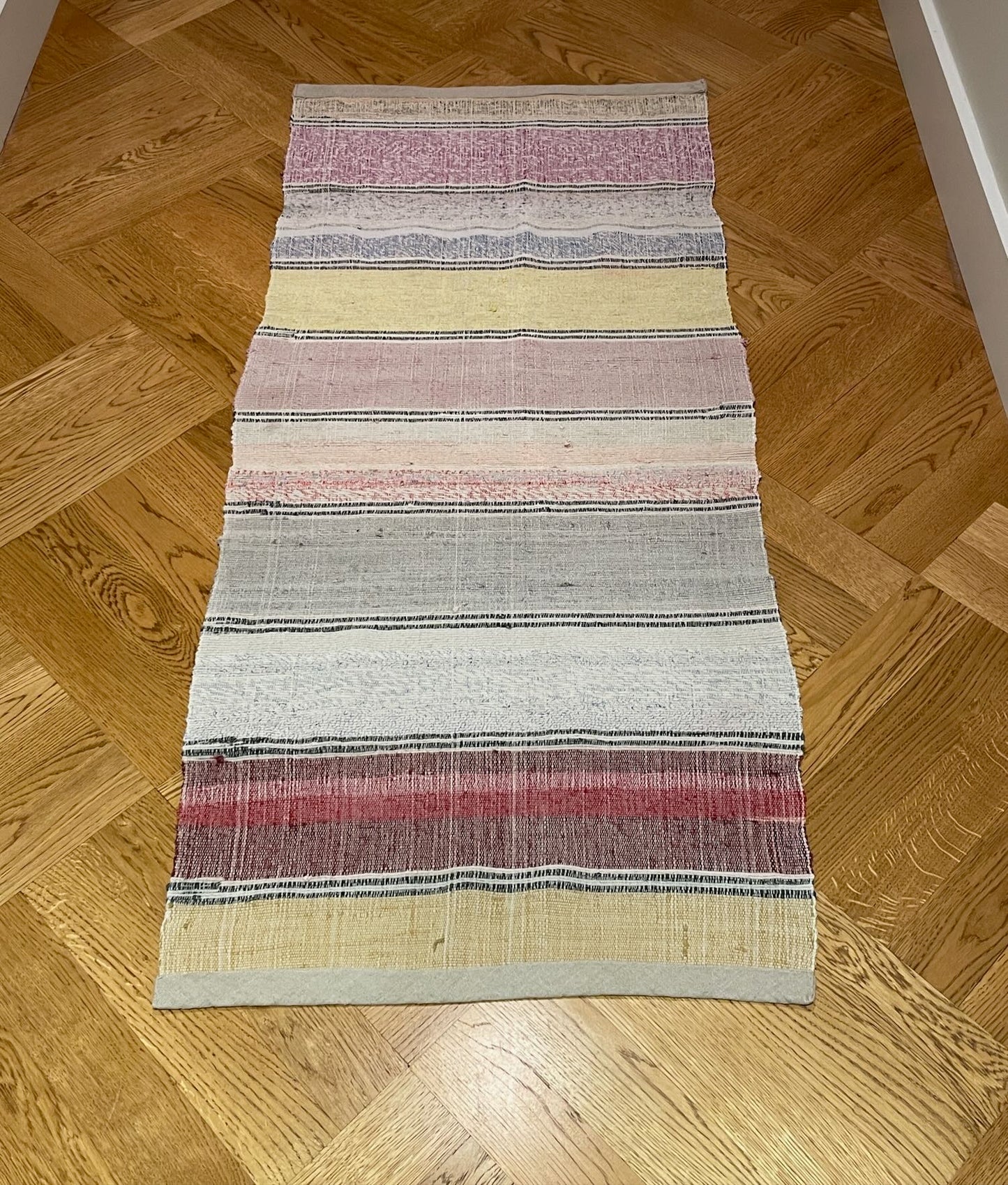 yellow grey red lilac striped rag rug floor runner trasmatta washable cotton mat hall kitchen